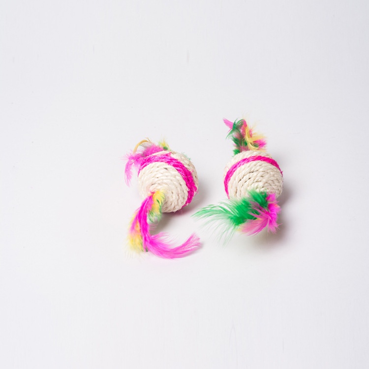 ลูกบอลป่านธรรมชาติ พร้อมแหวน ประดับลูกปัด สีสันสดใส ของเล่นสําหรับสัตว์เลี้ยง แมว - รูปที่ 2