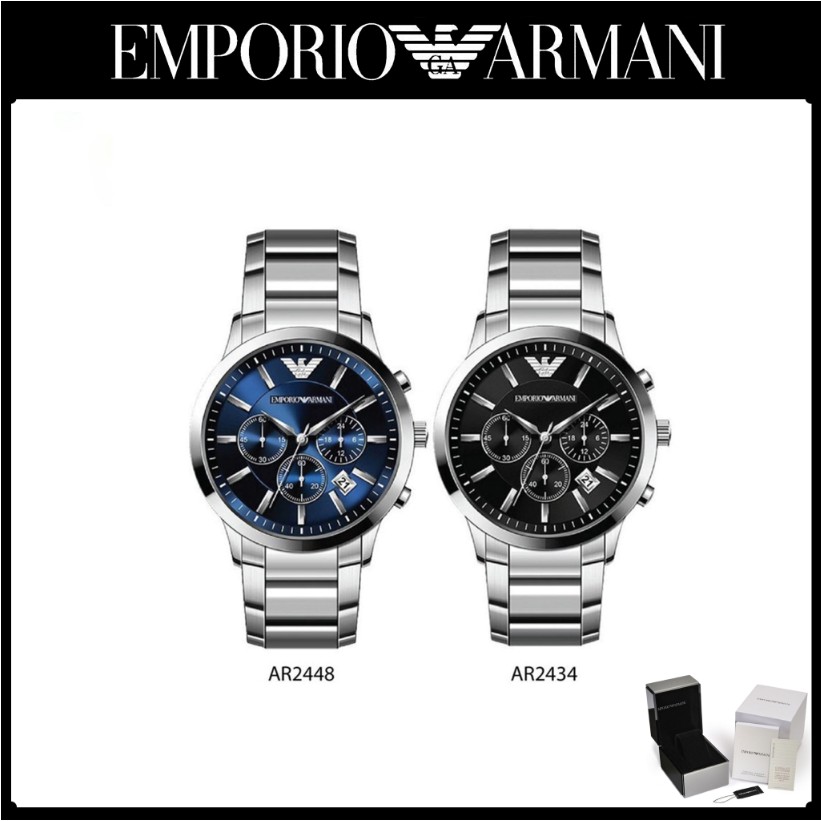 พร้อมสต็อก ！Emporio Armani ของแท้100% AR2448 AR2434 - 43 mm นาฬิกาแบรนด์เนมAR นาฬิกาผู้หญิงผู้ชาย สินค้าพร้อมจัดส่ง