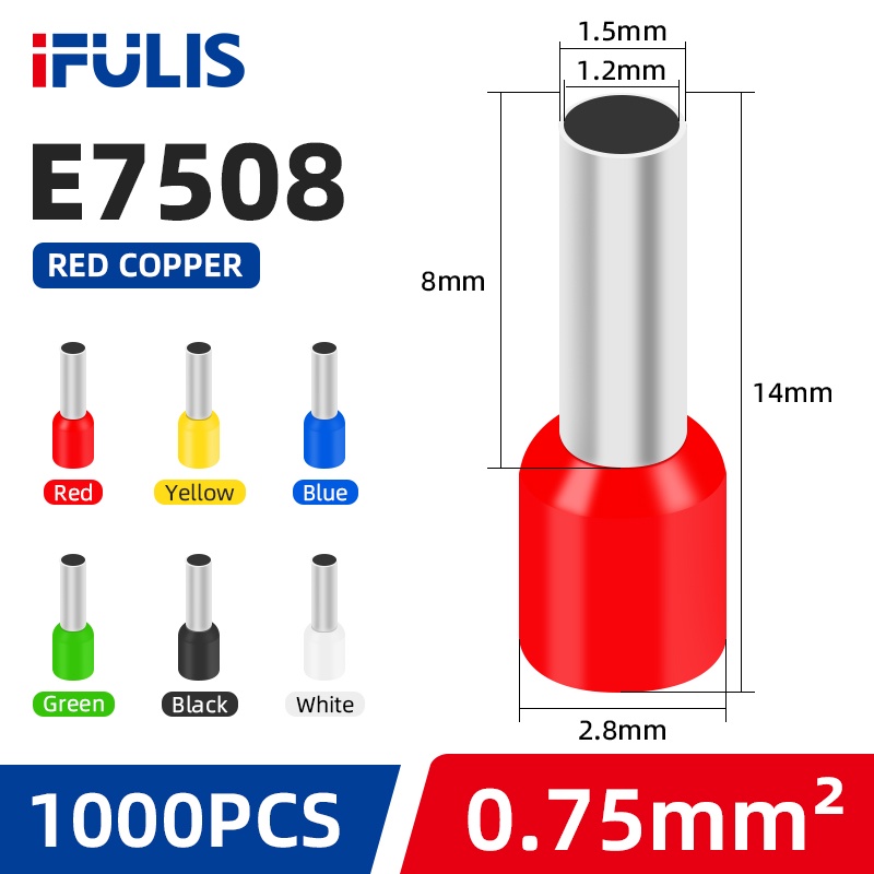 1000 ชิ้นสายไฟ Terminal E7508 E1008 E1508 E2508 E4009 ฉนวน Ferrules Connector บล็อกสายไฟ End Crimping VE Terminals ราคา ถูกที่สุด ดีลบีเคเค แกลเลอรีภาพที่ 6