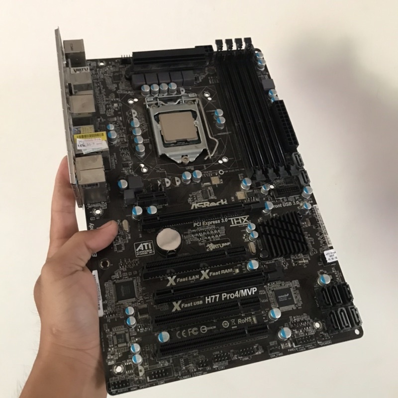 บอร์ดเทพ 1155 รองรับ Gen2-3  Asrock H77 Pro4 MVP มีฝาหลัง + CPU i3 2130 3.40 GHzใช้งานปกติ