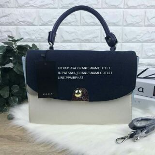 ZARA DETAIL HANDBAGแท้💯outlet กระเป๋าใบสวย แต่งดีเทลที่ตัวหมุนล็อก ด้านข้างกระเป๋าเป็นสีฟ้า