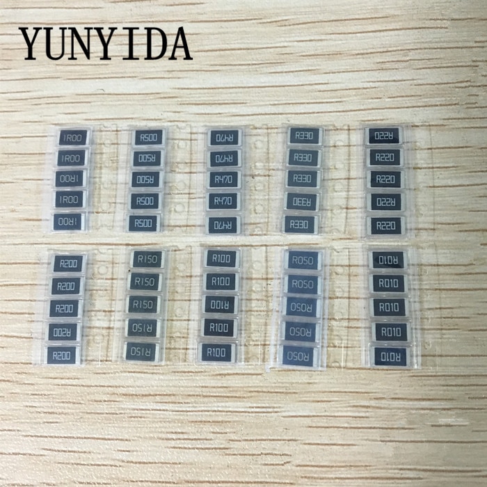 50PCS  1%  2512 SMD Resistor Samples kit ,10 valueX5pcs=50pcs 1R00 R500 R470 R330 R220 R200 R150 R10