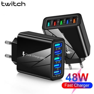 Twitch อะแดปเตอร์ชาร์จ 48W QC 3.0 5 พอร์ต USB แบบติดผนัง