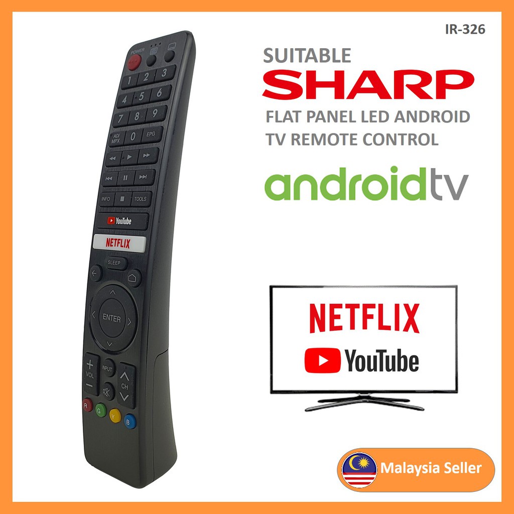 GB326WJSA Repalacement Sharp Youtube Netflix Android สมาร์ททีวีรีโมทคอนโทรล GB-326 4T-C60AL1X 4T-C60CK1X 2T-C32BG1X 2TC42BG1X 2T-C580X50X LC45L