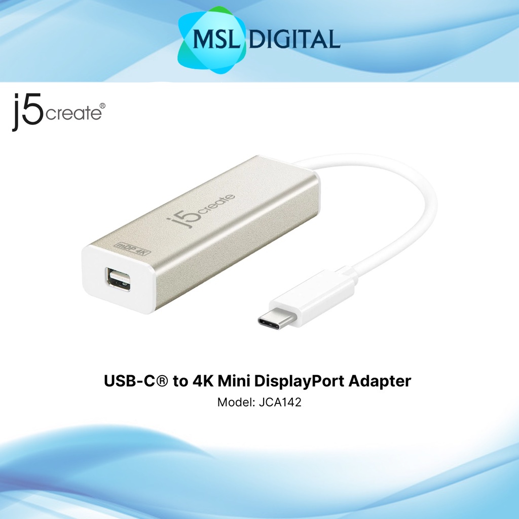 J5create อะแดปเตอร์ displayport ขนาดเล็ก USB Type-C เป็น 4K - JCA142