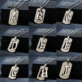 SKYSTAR_26 Letters Alphabet Dog Tag Pendant Beaded Chain Punk Stainless Steel Necklace