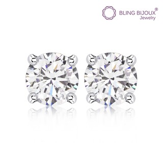 Bling Bijoux ต่างหูเงินแท้ 925 แบบก้าน ตกแต่งเพชร cz ขนาด 5 mm เรียบหรู ดูมีไสตล์ ใส่ได้ทุกวัน