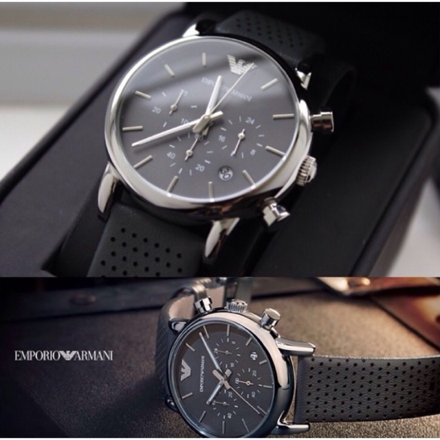 นาฬิกา EMPORIO ARMANI🔥AR1735 Classic Chronograph Grey Dial Grey Leather Strap Men's Watch 🔥พร้อมส่งจ้า