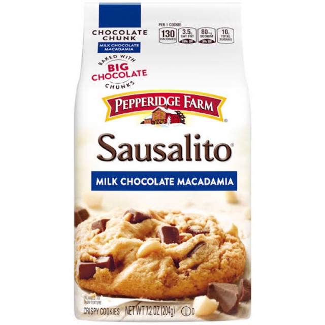 คุ้กกี้ แมคคาเดเมีย ช็อกโกแลต นม Milk Chocolate Macadamia chunk Sausalito Pepperidge farm จากอเมริกา Crispy cookie 204g