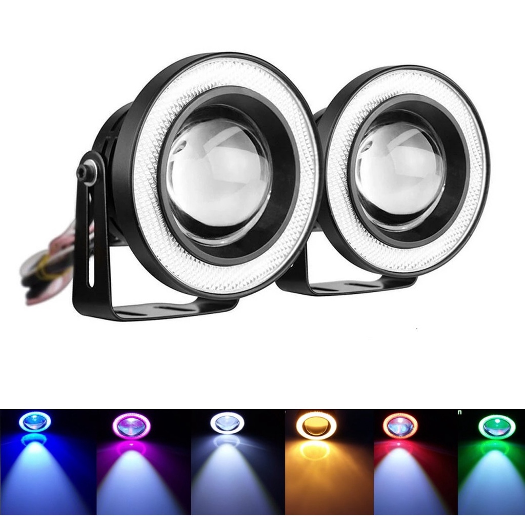 โคมไฟตัดหมอก 12V COB LED DRL 3.0/3.5 นิ้ว 64/76/89 มม. สีขาว/ฟ้า/ชมพู/เขียว/เหลือง/แดง
