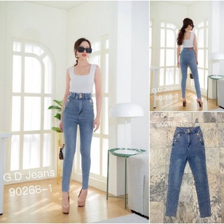 G.D.Jeans รุ่น  90268-1#กางเกงยีนส์ขายาวผ้ายืดเอวสูงทรงเดฟแต่งกระดุมทอง