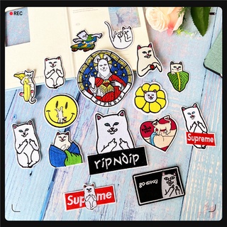 ♚ Ripndip - แผ่นแพทช์เหล็ก ลายแมว KUSO ♚ แผ่นแพทช์ รีดติดเสื้อ ลายแบรนด์แฟชั่น DIY 1 ชิ้น