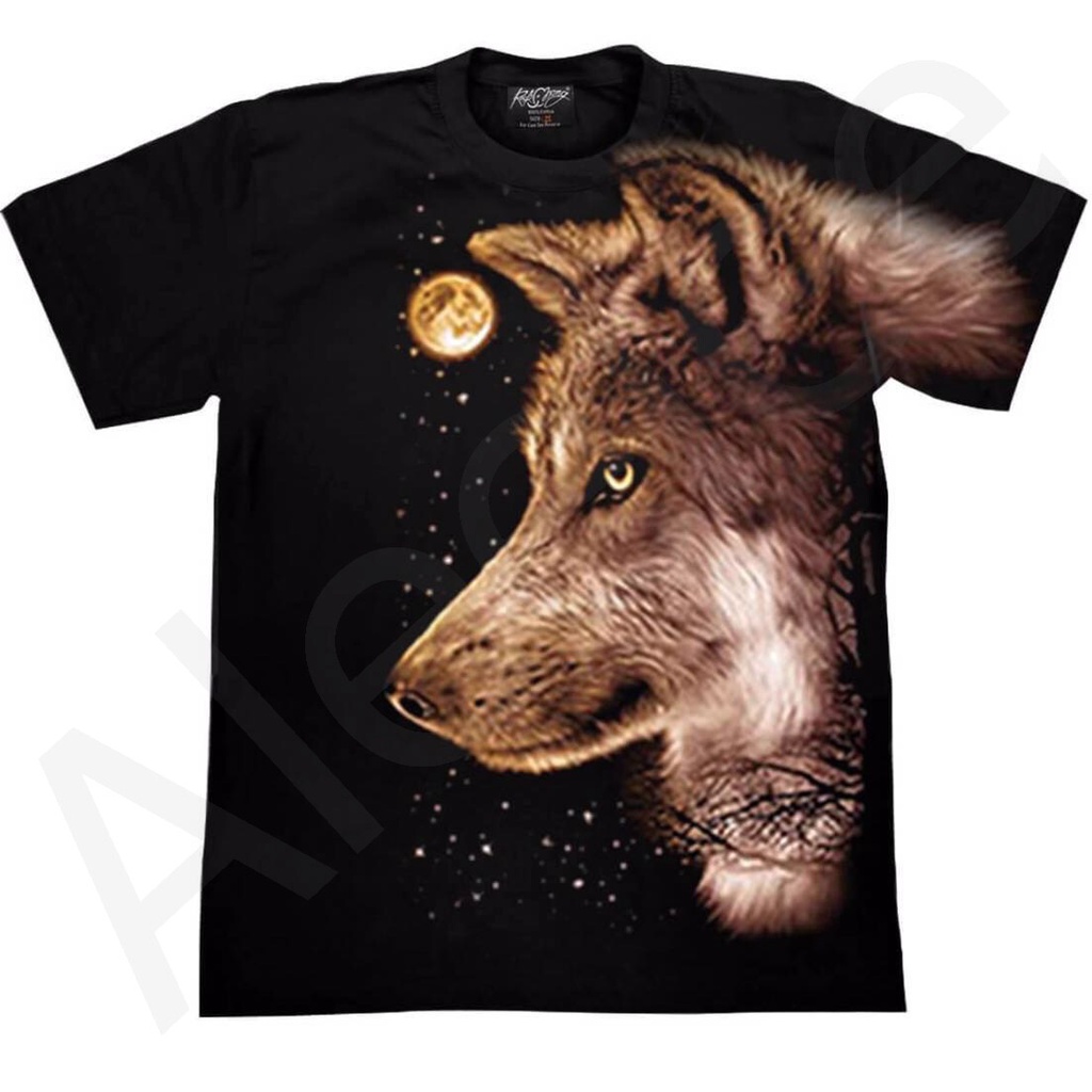 Rock chang T-shirt  3Dลายหมาป่า เสื้อยืด(เรืองแสง)ผู้ชาย(ไซส์ยุโรป)ลายหน้า-หลัง