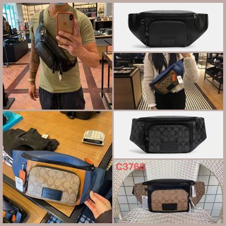 ของแท้ 💯%Coach Fashion Mens Sports Waist Bag/กระเป๋าคาดเอวกันน้ำ/กระเป๋าคาดหน้าอก/กระเป๋าสะพายข้าง C3765