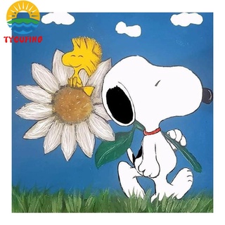 ชุดงานจิตรกรรมเม็ดบีดทรงเพชร Snoopy รูปดอกทานตะวันสําหรับตกแต่งบ้าน