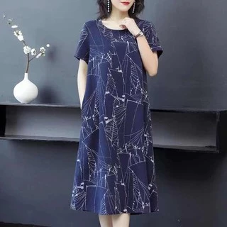 เดรสวยกลางคน ชดแม ชดเดรสไซสใหญ M-4XL ผาไหมอตาล ใสสบาย ไมรอน พรอมสง