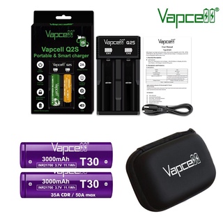 Vapcell ชุดเครื่องชาร์จและถ่าน[Vapcell Q2S+ถ่านINR21700 T30 3000mAh 3.7V ได้ถ่าน2ก้อนแถมกระเป๋าใส่ถ่าน]