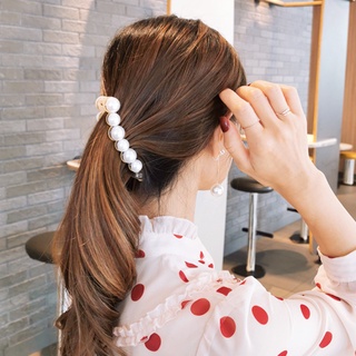 Women Imitation Pearl Banana Vertical Clip / Girls Ponytail Holder Hair Claw Clamp / Simple Ponytail Hair Clips / Elegant Hair Barrette Hairpins / Acrylic Hair Pins Hair Styling Headwear