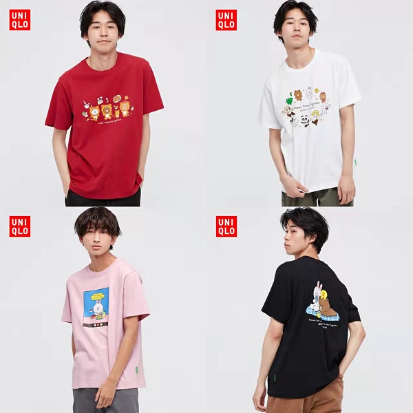 LINE FRIENDS Uniqlo เสื้อยืด พิมพ์ลายเสือ ปีใหม่ สําหรับผู้ชาย และผู้หญิง (UT) 446643 888แฟชั่น