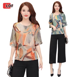 Ldf เสื้อยืด แขนครึ่ง ทรงหลวม พลัสไซซ์ หรูหรา แฟชั่นสําหรับผู้หญิง