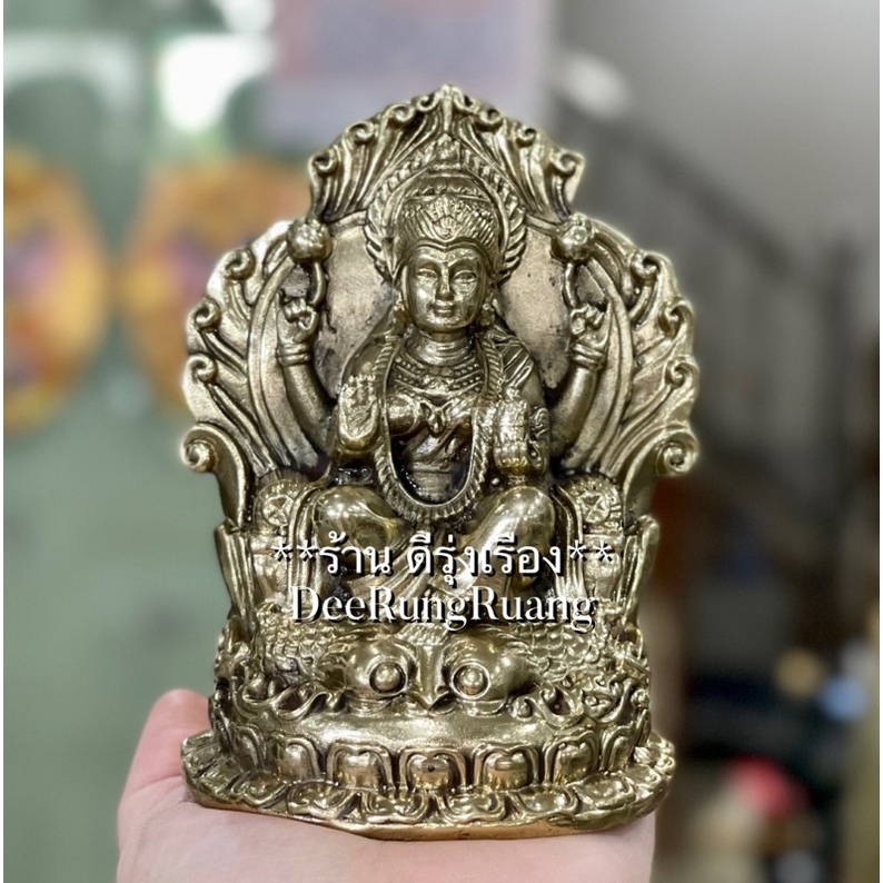 พระแม่ลักษมี ประทานพร ประทับบัลลังก์ ** งานทองเหลืองไทย** (Lak0021)
