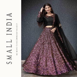 {**ส่งฟรี**} SMALL INDIA 🌷 Pure Velvet With Sequence Work (ชุดเซ็ทเสื้อกระโปรง) 🌷 Lehenga Choli Set