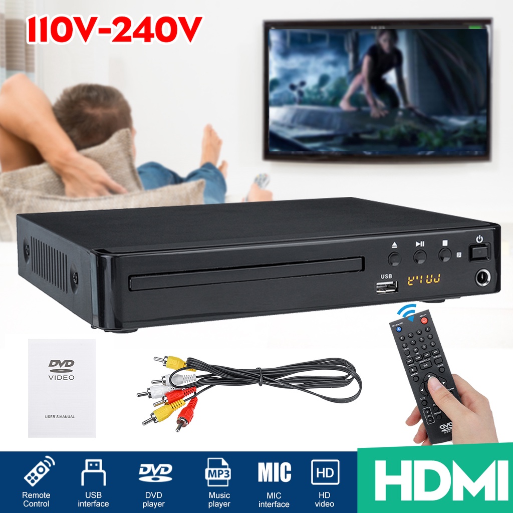 เครื่องเล่น DVD HD รองรับพอร์ต USB เครื่องเล่นดีวีดี LCD ขนาดกะทัดรัด วิดีโอภูมิภาค MP4 MP3 CD USB รีโมตคอนโทรล