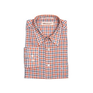 Hazard เสื้อเชิ้ตทำงานแขนยาวลายสก็อต Linen(ลินิน) สีส้มกลาง