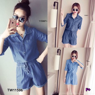 GN11596  **รบกวนสอบถามstockก่อนสั่งซื้อจ้า** จั้มสูทยีนเทียมขาสั้น short legged jean jumpsuit