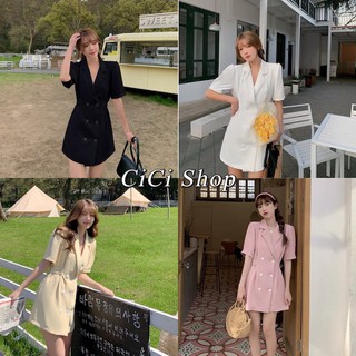 Cicishop(2092)มินิเดรสใส่ได้2ลุค เสื้อสูทหรือชุดเดรสก็ได้ ดีเทลกระดุมหน้า และกระดุมหลัง แมทช์กับอะไรก็ดีไปหมด