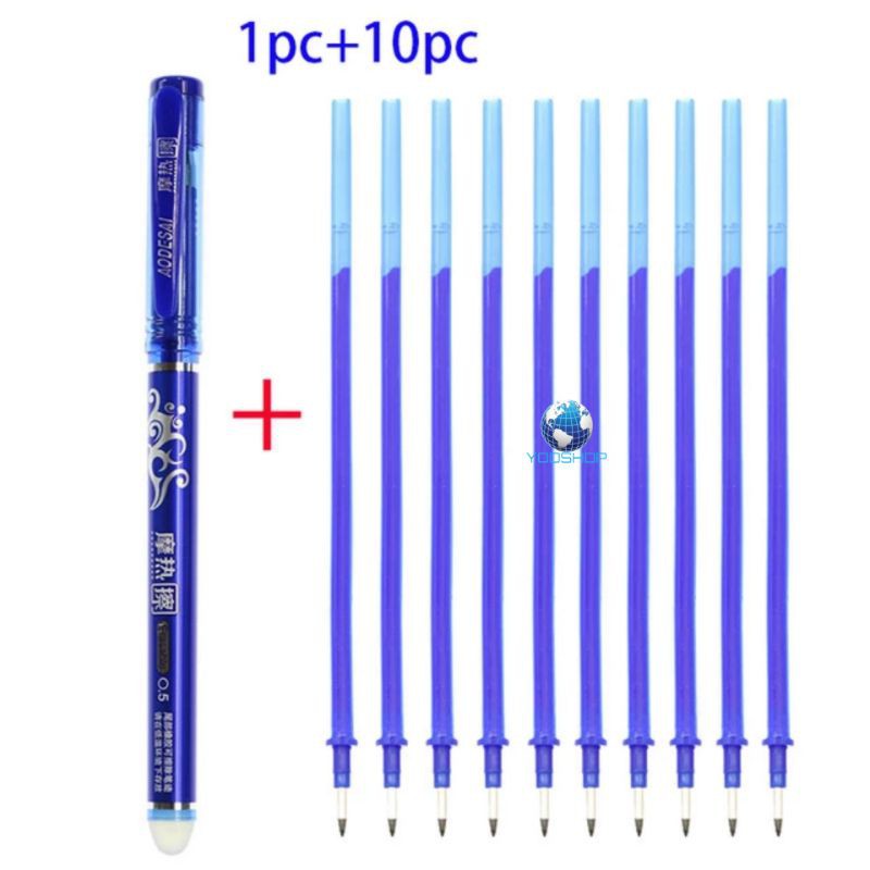 Erasable pen blue ปากกาลบได้ สีน้ำเงิน ชุดพิเศษ ปากกา 1 ด้าม พร้อมไส้สำหรับเปลี่ยน 10 ชิ้น ราคา 59 บาท มียางลบในตัว