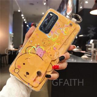 เคสโทรศัพท์ VIVO V19 V17 Case With Wristband Holder Silicone New Cute Cartoon Bear Cherry Blossoms เคส วีโว่ วี19