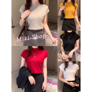 💕Miki-Shop*พร้อมส่ง😍 เสื้อแฟชั่น ผ้าไหมพรมยืด กึ่งคอเต่า สไตร์สาวเกาหลี 5293*