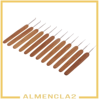 ( Almencla2 ) เข็มถักโครเชต์ด้ามจับไม้ไผ่ 12 ชิ้น 0 . 5-3 . 5 มม .