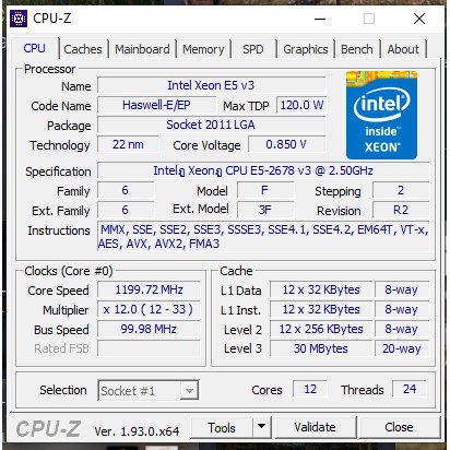 CPU Xeon e5-2678 v3 12c/24t