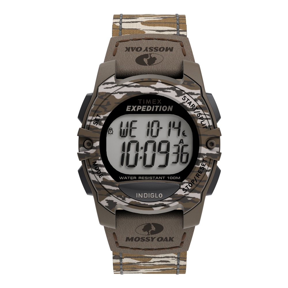 Timex TW4B19900 x Mossy Oak Expedition Digital นาฬิกาข้อมือผู้ผู้หญิง สีเขียวทหาร หน้าปัด 33 มม.