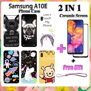 2 IN 1 เคสโทรศัพท์ Samsung A10E พร้อมกระจกนิรภัยกันรอยหน้าจอ เซรามิค ฟิล์มโค้ง การ์ตูน