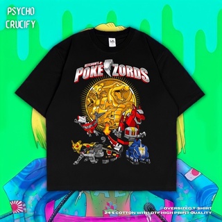 เสื้อยืด ขนาดใหญ่ พิมพ์ลาย Psycho Crucify Poke Zords | สีดํา | สีเทาเข้ม | เสื้อยืด พิมพ์ลาย Poke Zords | โปเกมอน | เสื้