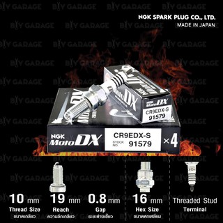 NGK หัวเทียน Moto DX / MotoDX ขั้ว Ruthenium [ CR9EDX-S ] 1 หัวสำหรับ YZF-R15 ปีเก่า / M-slaz / Z800 / Ninja650 / Er6n