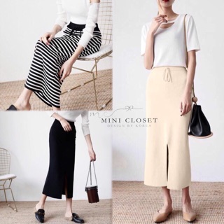 กระโปรงผ้าไหมพรมทอแน่น ทรงสวย 🖤Lady Knit Maxi Skirt🖤