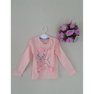 เสื้อยืดเด็กแขนยาว สีชมพู ลายสุนัขพุดเดิ้ล 100% cotton