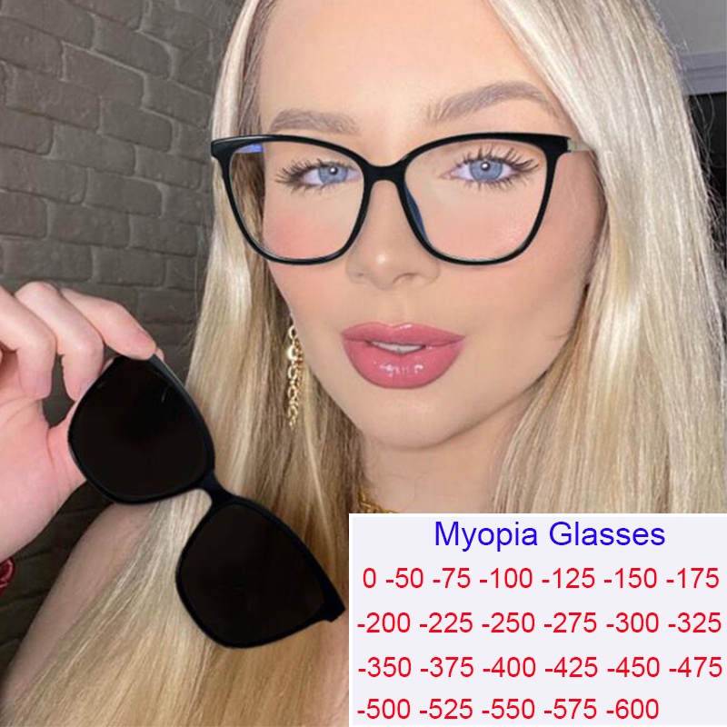 2 In 1 Finished Cat Eye Myopia Prescription Glasses Women Optical Clip On Polarized