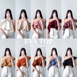 มี10สี ✨EVA TOP✨ เสื้อปาดไหล่ดีเทลระบาย เสื้อปาดไหล่ระบาย เสื้อปาดไหล่เฉียง เสื้อเฉียงไหล่ เสื้อปาดไหล่เฉียงระบาย