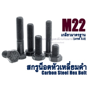 น็อตหัวเหลี่ยมดำ M22x2.5 ยาว 55-130 mm. หัวเหลี่ยมดำ เกรด 8.8 สกรูหัวเหลี่ยมเกลียวมาตรฐาน Carbon Steel Hex Bolt