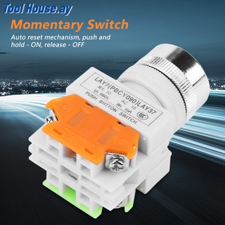 [สวิตซ์กดติดปล่อยดับ] Auto Reset Flat Head Green Push Button Momentary Switch 22mm Mount LAY37-11BN