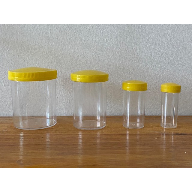 ขวดพลาสติกใสฝาเหลือง กระปุกฝาเหลือง กระปุกใส่ของ กระปุกใส่ปัสสาวะ เก็บตัวอย่าง 8cc 16cc 50cc 80cc พร