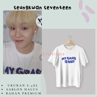 เสื้อยืดผ้าฝ้ายเสื้อยืด ลาย Seungkwan seventeen my grass สีน้ําเงิน