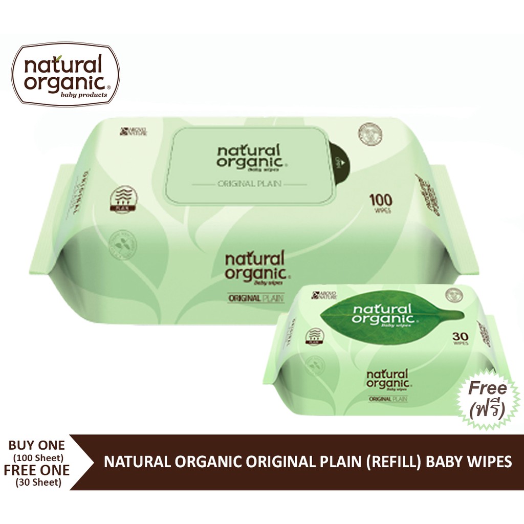 Natural Organic,Original Plain Baby Wipes (Refill Type,100 Sheet) ทิชชู