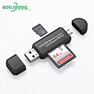 GOOJODOQ อะแดปเตอร์การ์ดรีดเดอร์ 2 In 1 Micro Usb OTG To Usb 2.0 Sd