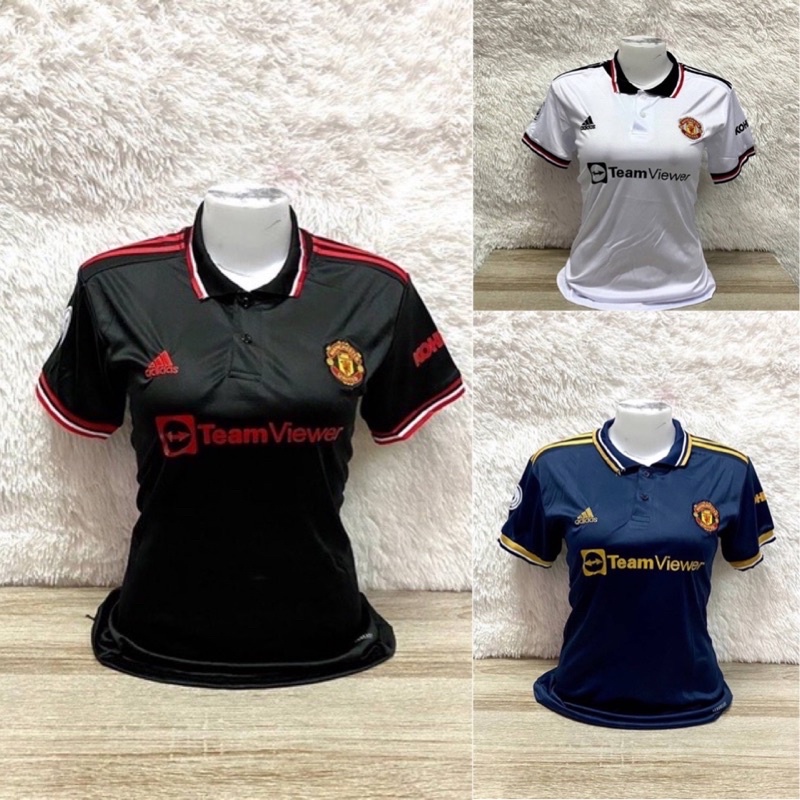 New เสื้อกีฬาผู้หญิง เสื้อบอล ทีมแมนยู  สีพื้นคอปก งานใหม่ล่าสุด 2021 ขนาด Free size 32-38 พร้อมโปรโ